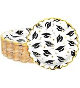 FYSUIMU 40 Pcs Graduation Hat Paper Plates Gold Foil Grad Cap Disposable Plates 9 Inch Congrats G...
