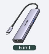 UGREEN Revodok 105 USB C Hub 5 in 1 Multiport Adapter 4K HDMI, 100W Power Delivery, 3 USB-A Data ...
