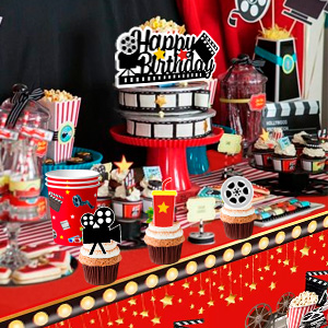 movie night party decorations and tableware