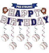 Pre-Strung Baseball Birthday Party Decorations, Happy Birthday Banner and Hanging Swilrs for Base...