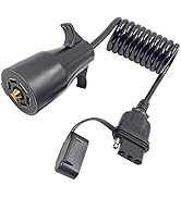 CARROFIX RV Blade 7 Way Round to 4 Way Flat Coiled Wiring Cable Trailer Connector Adapter