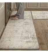 WondRg Kitchen Mats for Floor Set of 2 Anti Fatigue Waterproof Kitchen Rug Beige Grey Abstract Cu...