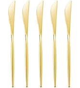 U-QE 180Pcs Gold Plastic Knives, Disposable Heavy Duty Plastic Silverware, Heavyweight Plastic Kn...