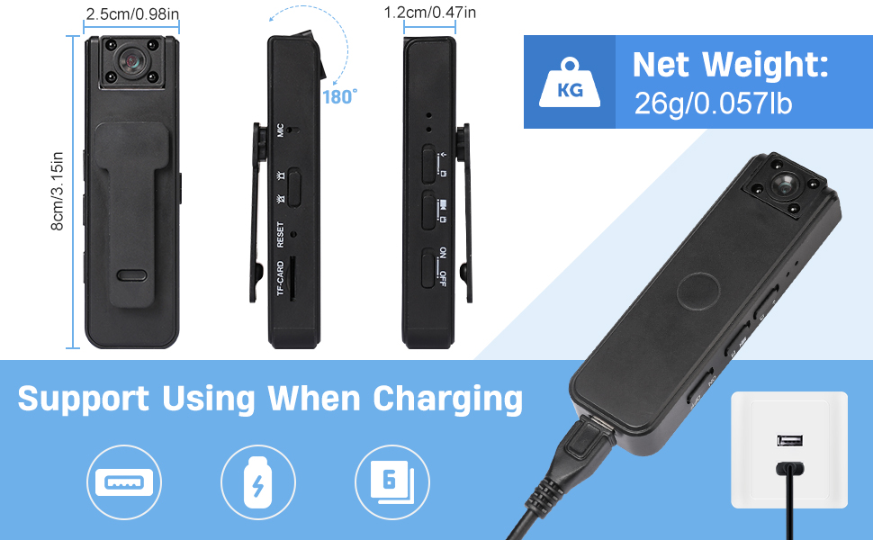 1080P Camcorder with Night Vision, Sturdy Clip for Cycling Law Enforcement Recording