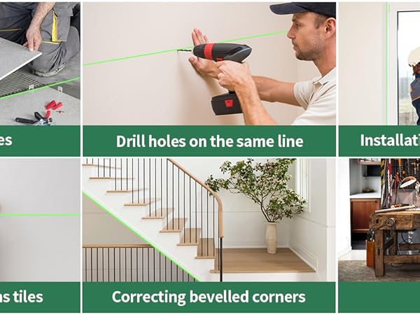 3x360° 3D Green Cross Line for Construction and Picture Hanging, Rechargeable battery