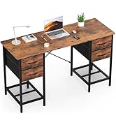 Sweetcrispy Computer Desk with Drawers, 55 Inch Home Office Bedroom Table with 4 Fabric Drawers &amp;...