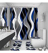 BEIFIVCL 4Pcs Red Shower Curtain Sets with Non-Slip Rugs, Toilet Lid Cover and Bath Mat, Black an...