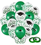 Whaline 60Pcs Graduation Party Balloon Set 7 Designs Green White Confetti Latex Balloon with 2 Ro...