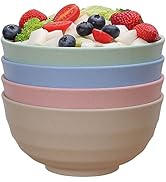 LuckyZone 60 OZ Wheat Straw Bowl Set of 4 - Large Unbreakable Cereal Bowls - Dishwasher &amp; Microwa...