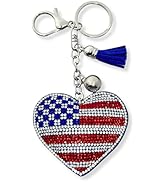 Evenchae Sparkling World Flag Keychain | Plush Heart Bag Charm - Handbag Backpack Luggage | Gift ...