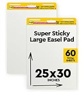Post-it Super Sticky Easel Pad, 25 in x 30 in, White, 30 Sheets/Pad, 2 Pad/Pack, Large White Prem...