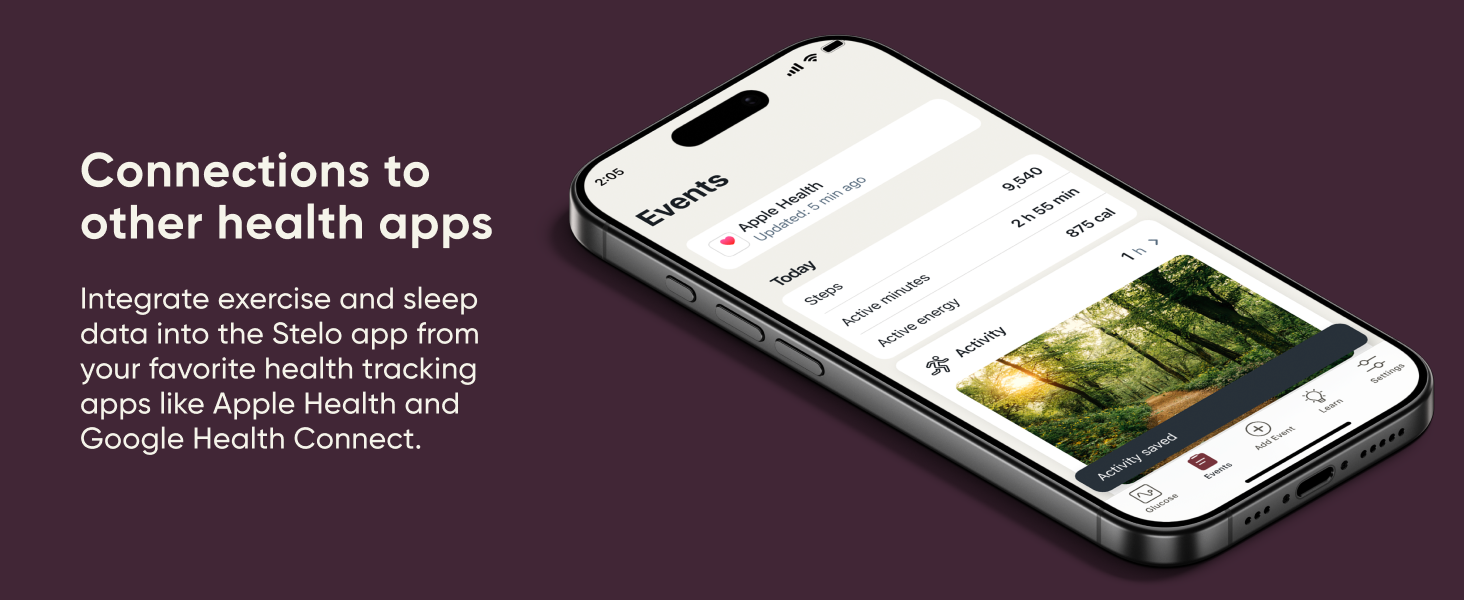 Integrate exercise and sleep data into the Stelo app from your favorite health tracking apps.