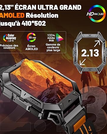 100-Day Battery Life,2.13&amp;#34; AMOLED Outdoor Sports Smartwatch