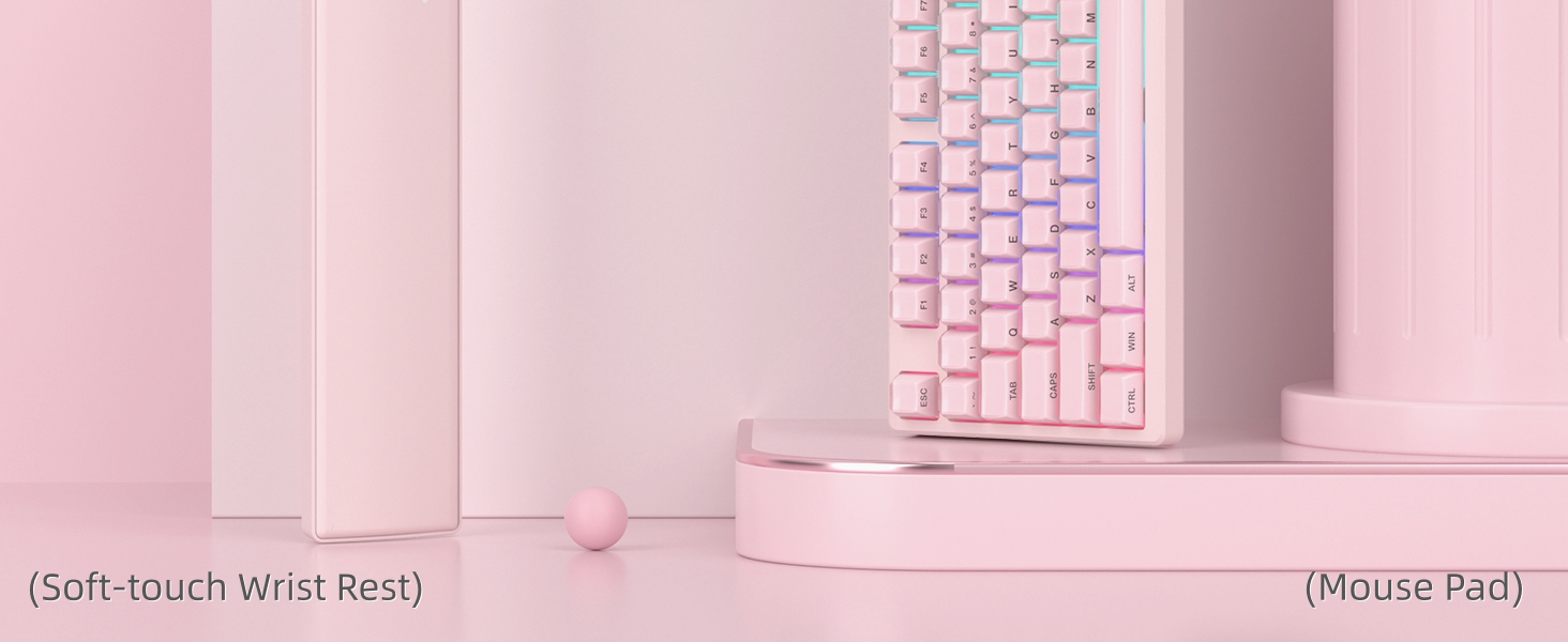 Pink Wireless Mechanical Keyboard 75% with Color Multimedia Screen Gaming Keyboard
