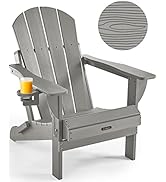 Ciokea Folding Adirondack Chair Wood Texture, Patio Chair Weather Resistant, Plastic Fire Pit Cha...