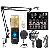 Podcast Equipment Bundle, BM-800 Mic Kit with Live Sound Card, Adjustable Mic Suspension Scissor ...
