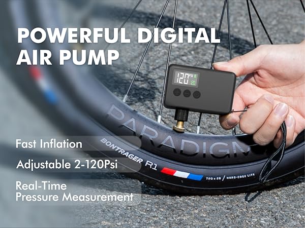 Mini Electric Bike Tire Air Pump with Gauge for Presta Schrader Bicycle Inflator