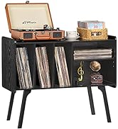 Lerliuo Record Player Stand with 4 Cabinet Holds Up to 220 Albums, Large Black Turntable Stand wi...