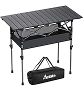Anbte Folding Camping Table, Aluminum Roll Up Camping Table Adjustable Height with Storage Net an...