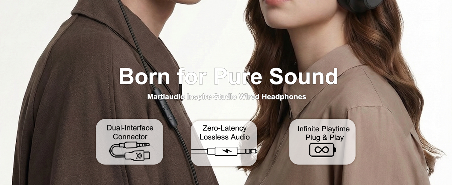 MartiAudio headphones showing universal compatibility with USB-C and 3.5mm audio jacks.