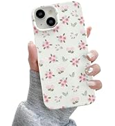 QLTYPRI for iPhone 13 Case, Cute Pink Floral Flower Pattern Aesthetic Phone Case, Raised Camera P...