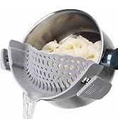 Clip On Strainer Silicone for All Pots and Pans, Pasta Strainer Clip on Food Strainer for Meat Ve...