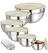 Winproper Mixing Bowls with Lids Set, 6 PCS Stainless Steel Mixing Bowls with 3 Grater Attachment...