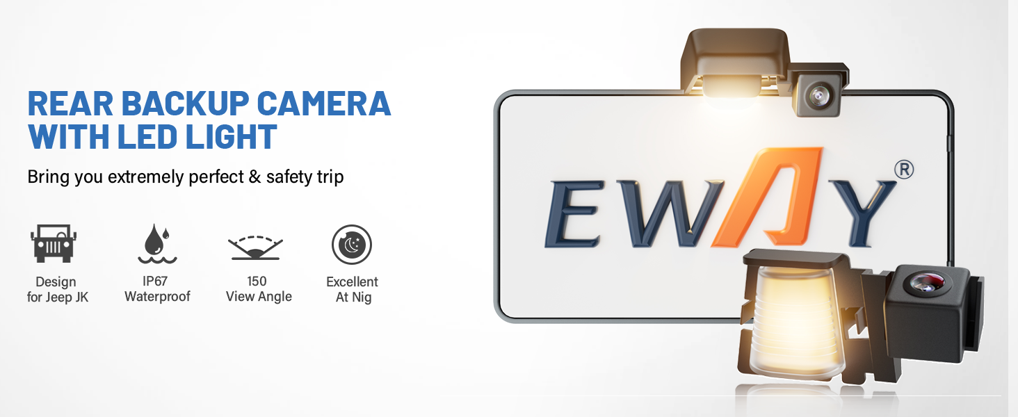 EWAY Rear License Plate Holder Frame Bracket &amp; For jeep jk Backup Rear View Reverse Camer