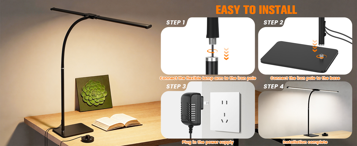 LED Desk Lamp with Base, Double Head Smart Desk Light with Controller Table Lamp for Home Office
