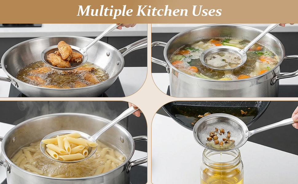 skimmer spoon strainer fat stainless steel mesh fine separator oil scoop cooking