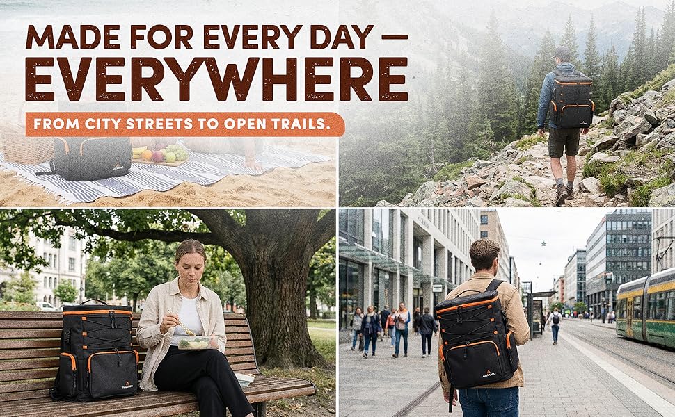 Camping, picknic, beach, work