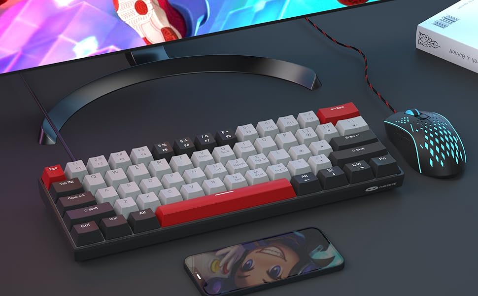 60% mechanical gaming keyboard with clicky blue switch and blue backlit