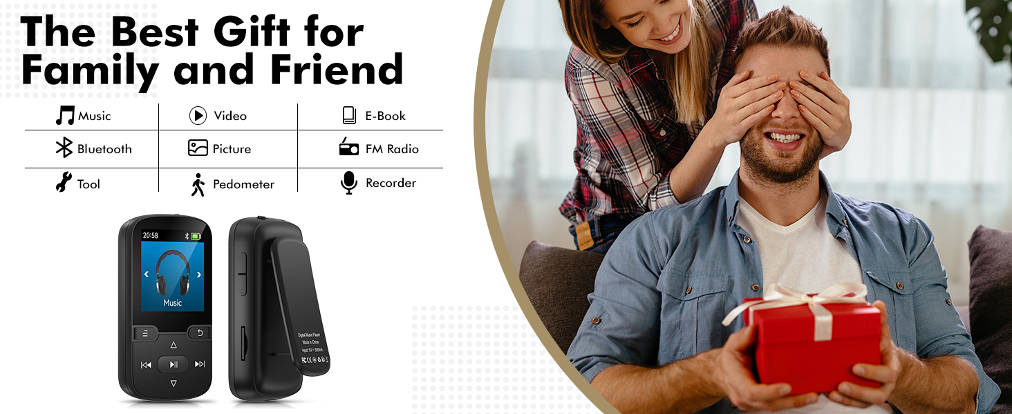 64GB MP3 Player with Bluetooth 5.3 and Clip, Portable HiFi Sports Music Player for Kids (28g)