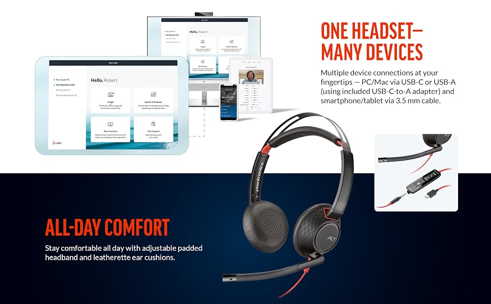 blackwire over the head headset; office headset; hybrid work headset