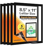 VAIIGO 5Pack Magnetic Frames for Refrigerator - 8.5 x 11 Magnetic Sign Holder, Magnetic Paper Hol...