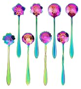 LEEFONE 9 PCS Rainbow Flower Spoon Set, 2 Different Size Stainless Steel Reusable Teaspoons for D...