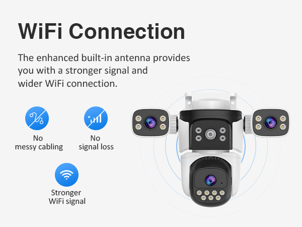 EVERSECU Triple Lens WiFi PTZ Security Camera, Three Cameras in One, with Adjustable All-Angle Arm