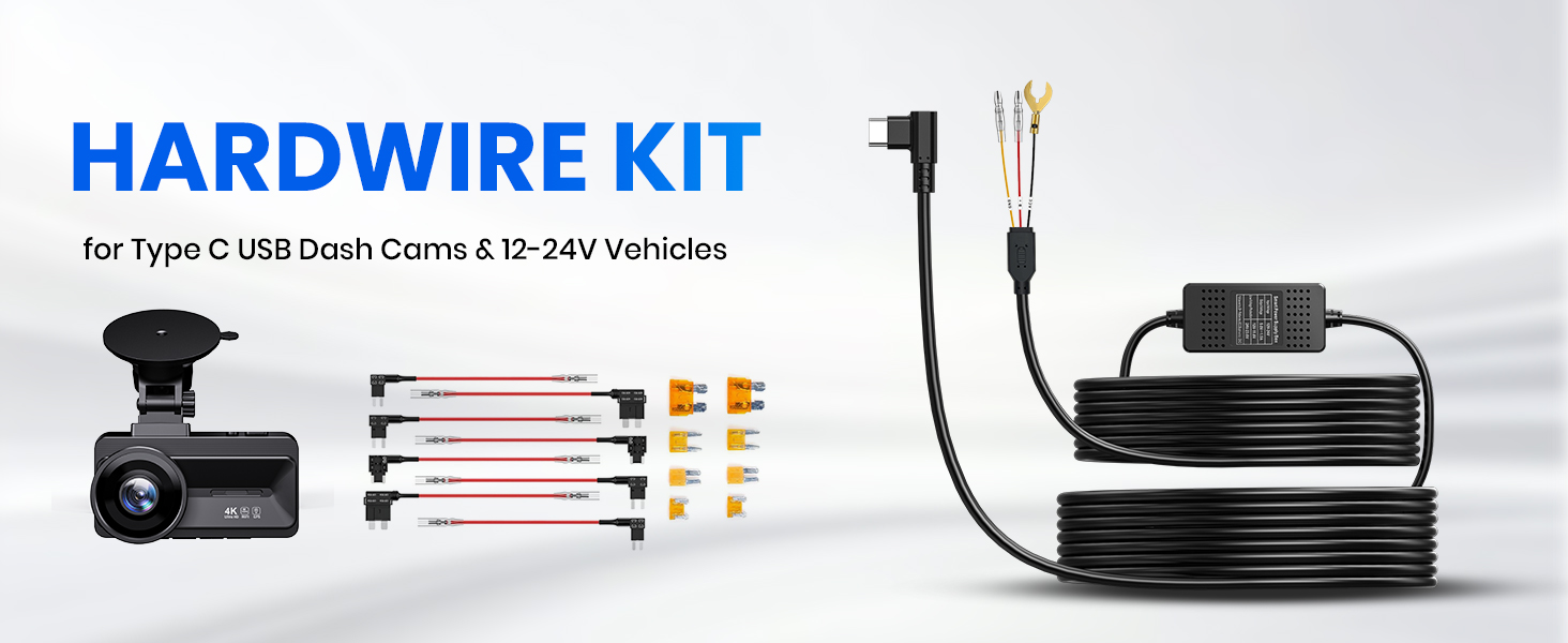 HARDWIRE KIT for Type C USB Dash Cams &amp;amp; 12-24V Vehicles