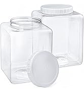 Elsjoy 2 Pack 1.3 Gallon Plastic Jars, Plastic Gallon Containers with Lids, Large Square Plastic ...