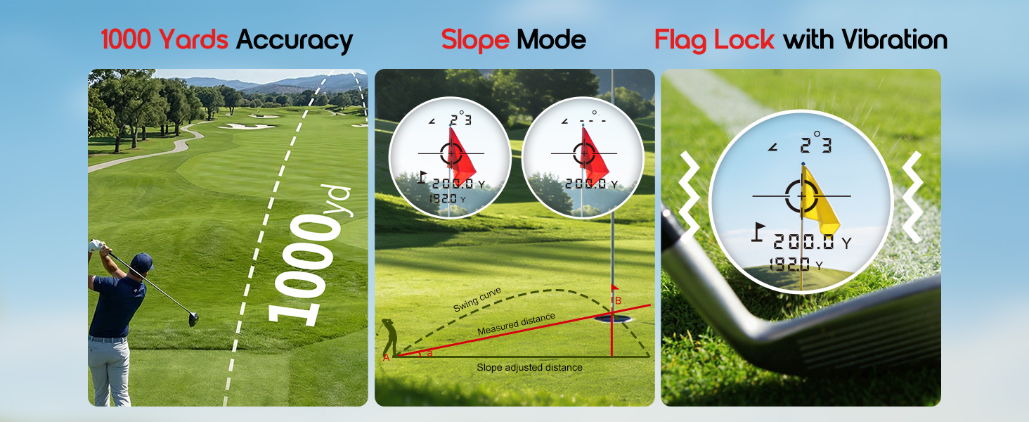 Golf rangefinder with slope,Flag lock