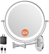 FUNTOUCH 5000mAh Rechargeable Wall Mounted Makeup Mirror with Lights, 9" Double Sided 1X/30X Magn...