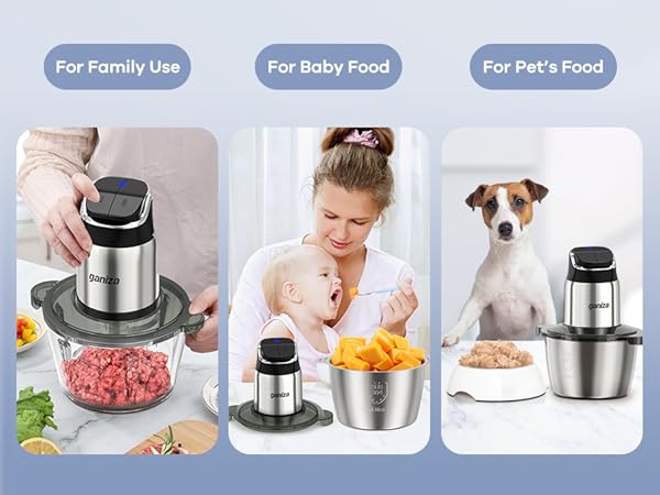 GANIZAfood processor features 2 sets of blades and dual bowls