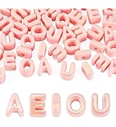 FASHEWELRY 50Pcs 20mm Big Vowel Letter Beads Light Pink Large Hole Acrylic Alphabet Beads for Bra...