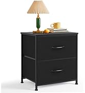 Nightstand, Small 2 Drawer Dresser End Table Bedside Furniture, Wooden Top Fabric Bins for Bedroo...