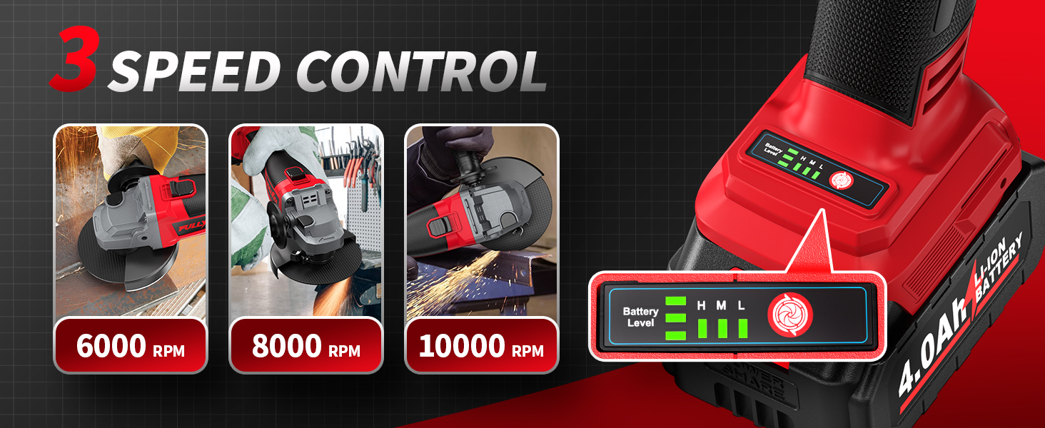 FULLYEA Cordless Angle Grinder 10000RPM Electric Grinder Tool for Wood Metal Cutting