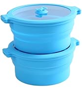 Collapsible Silicone Microwave Cookware Steamer for Cooking Mixing Bowls with Lids, 0.8L Glass Fo...