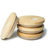 TERESRY 4 Pack Bamboo Lids for Glass Cups with Straw Hole, 2.75inch/70mm Wooden Lids for 16OZ Bee...