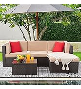 Shintenchi 5 Pieces Patio Furniture Sets Outdoor All-Weather Sectional Patio Sofa Set PE Rattan M...