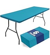 homing 6 Packs 6 Foot Rectangle Tablecloths, Washable Polyester Elastic Fitted Fabric Table Prote...