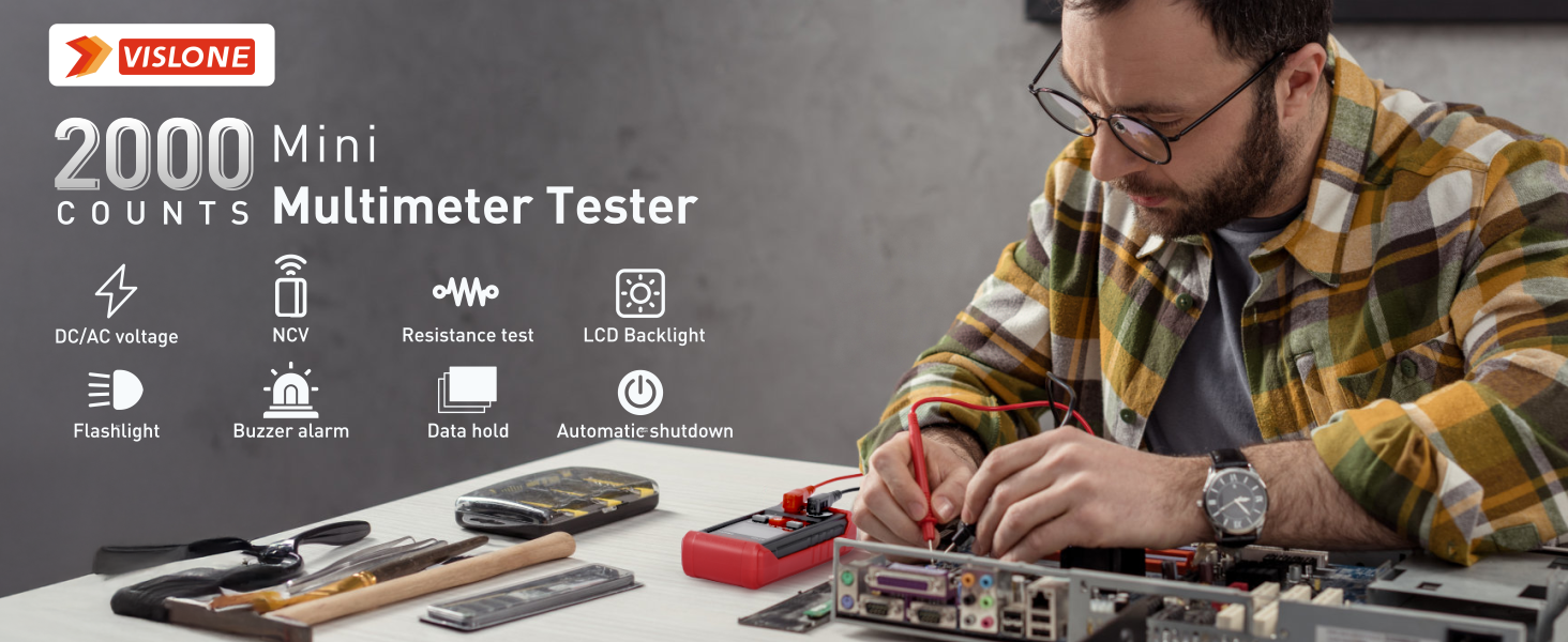 2000 Counts Mini Multimeter Tester